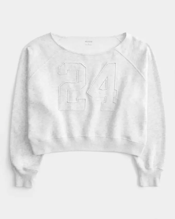 Easy Off-the-Shoulder Number Graphic Sweatshirt