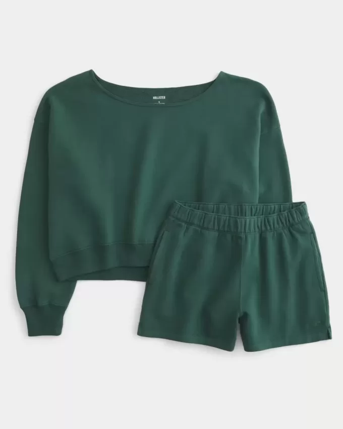 Easy Off-the-Shoulder Sweatshirt & Fleece Shorts Set Easy Off-the-Shoulder Sweatshirt & Fleece Shorts Set