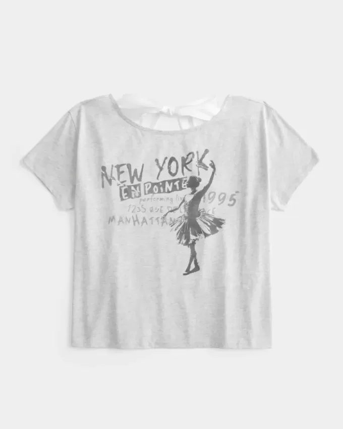 Easy Ribbon Tie-Back New York Graphic Tee Easy Ribbon Tie-Back New York Graphic Tee