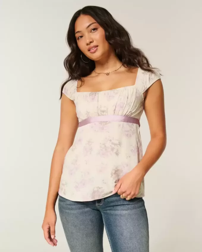 Easy Satin Tie Babydoll Top