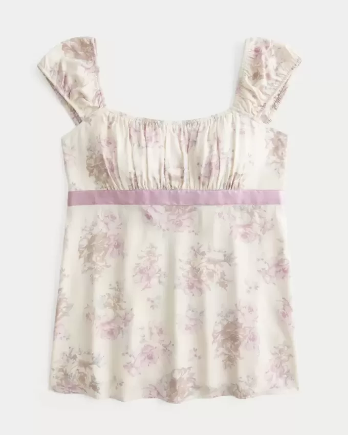 Easy Satin Tie Babydoll Top