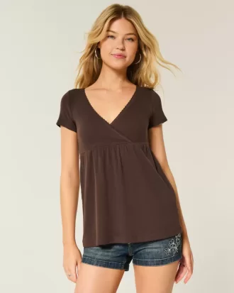 Easy Short-Sleeve Lace Trim Babydoll Top