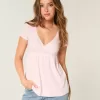 Easy Short-Sleeve Lace Trim Babydoll Top