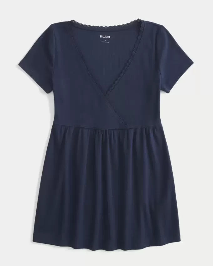 Easy Short-Sleeve Lace Trim Babydoll Top