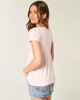 Easy Short-Sleeve Lace Trim Babydoll Top