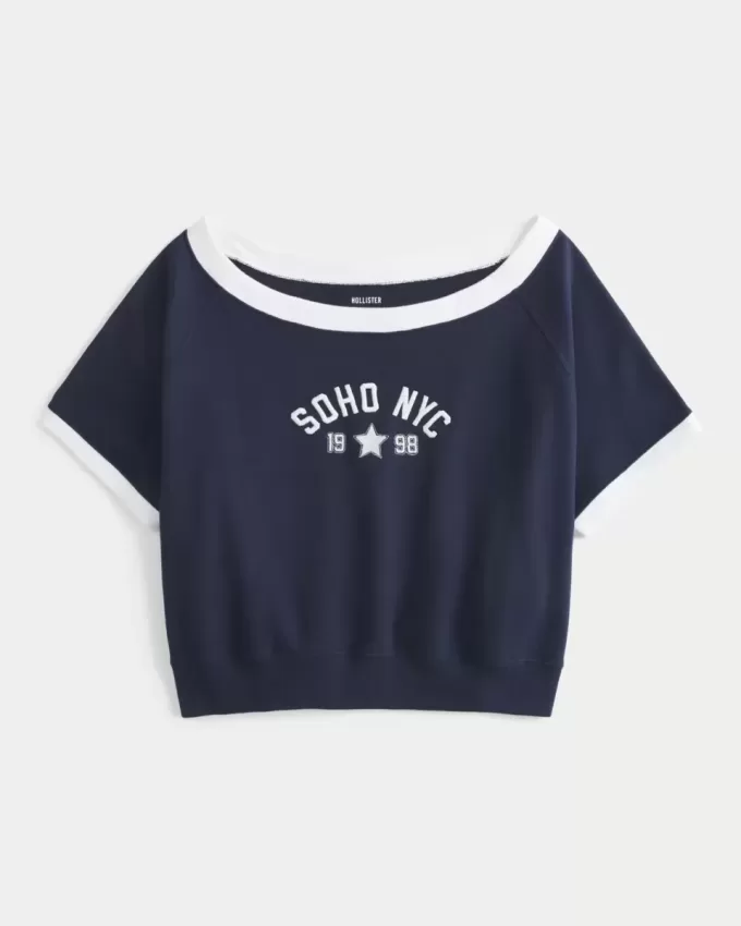 Easy Short-Sleeve Terry Fleece Graphic Sweatshirt