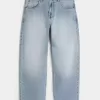 Embroidered Light Wash Skater Baggy Jeans