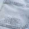 Embroidered Light Wash Skater Baggy Jeans