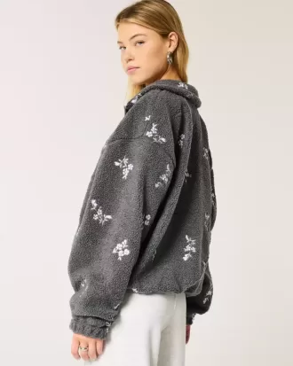 Embroidered Sherpa Fleece Jacket