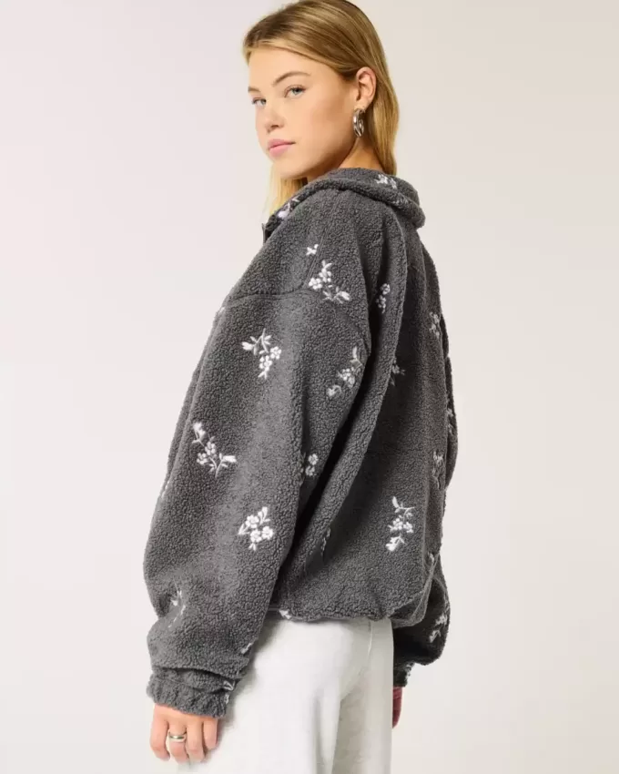 Embroidered Sherpa Fleece Jacket