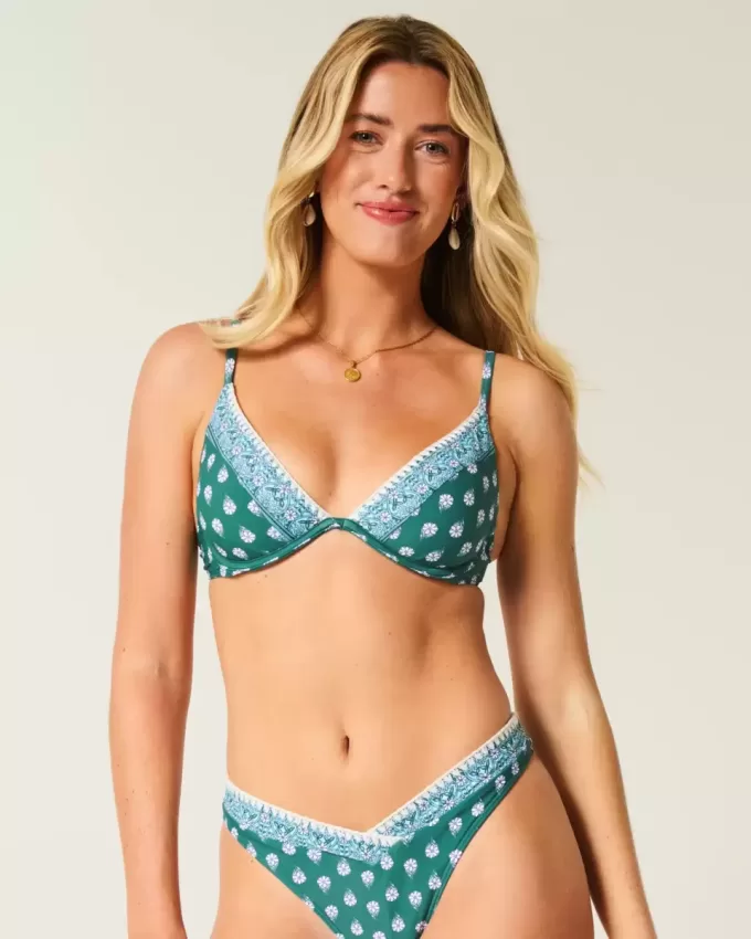 Embroidered Stitch Plunge Underwire Bikini Top Embroidered Stitch Plunge Underwire Bikini Top