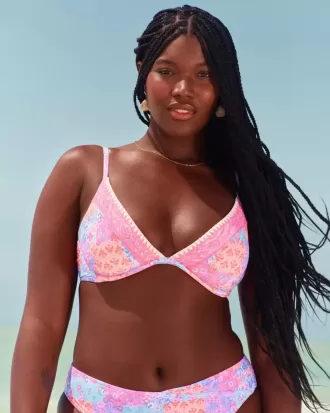 Embroidered Stitch Plunge Underwire Bikini Top