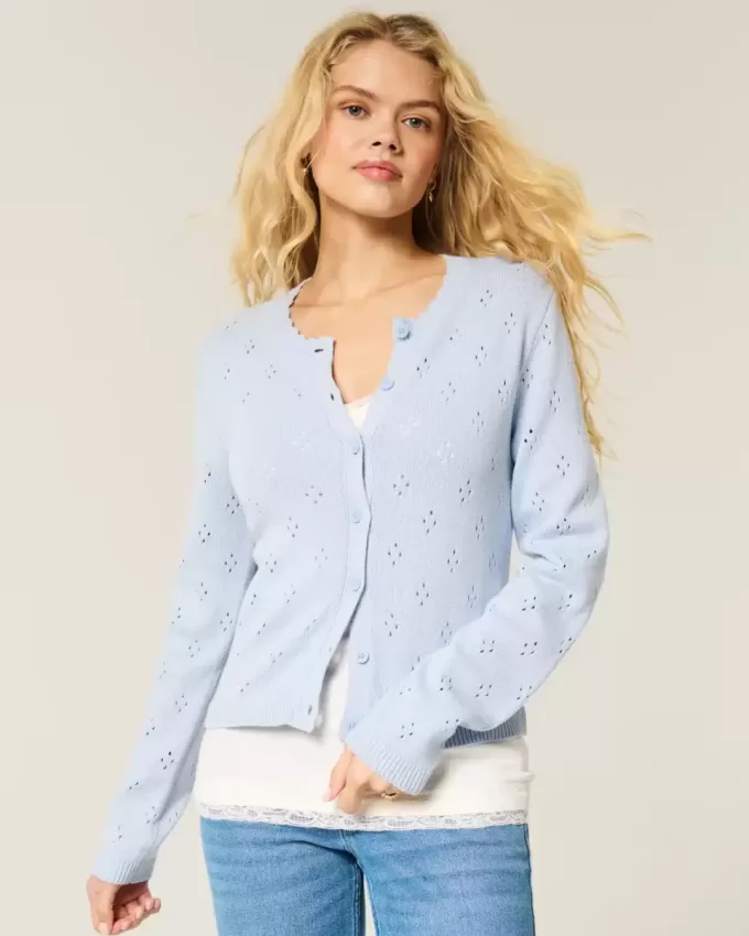 Eyelet Crew Cardigan