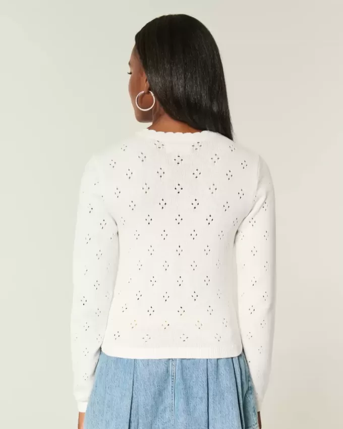 Eyelet Crew Cardigan