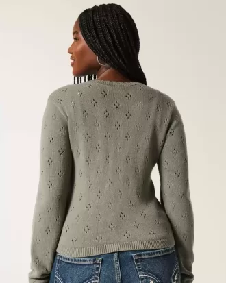 Eyelet Crew Cardigan
