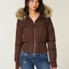 Faux Fur Trim Puffer Bomber Jacket