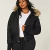 Faux Fur Trim Puffer Bomber Jacket