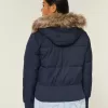 Faux Fur Trim Puffer Bomber Jacket