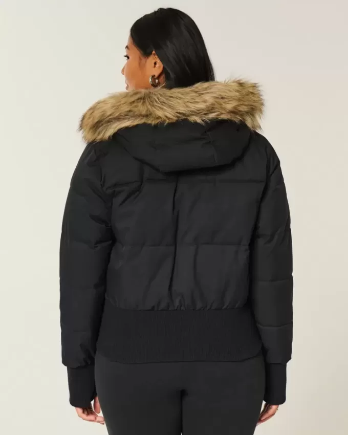 Faux Fur Trim Puffer Bomber Jacket