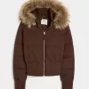 Faux Fur Trim Puffer Bomber Jacket