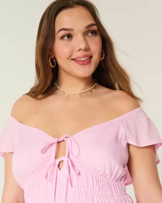 Flutter Sleeve Double-Tie Midi Dress