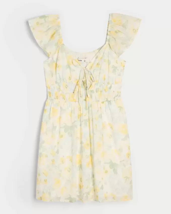 Flutter Sleeve Double-Tie Skort Dress