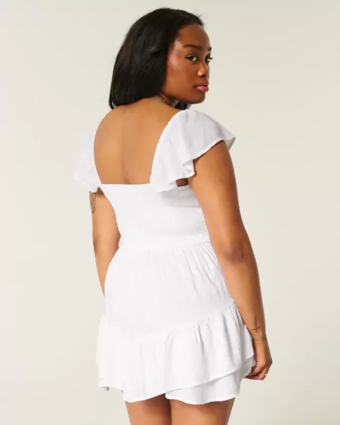 Flutter Sleeve Pinch Bust Mini Skort Dress