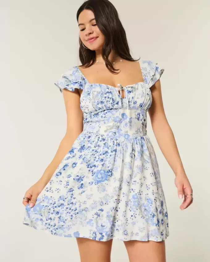 Flutter Sleeve V-Waist Mini Dress