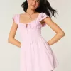 Flutter Sleeve V-Waist Mini Dress