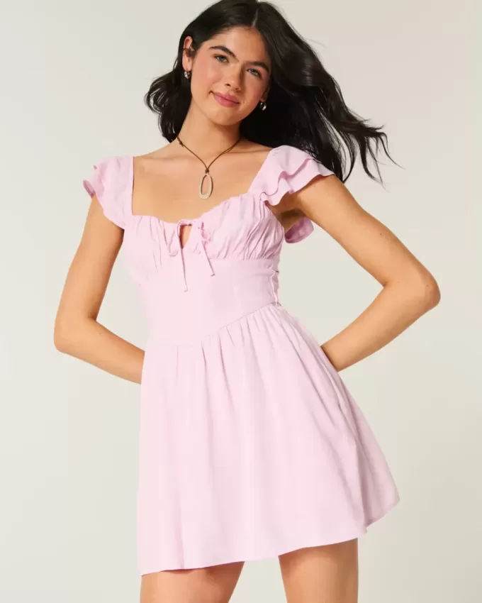 Flutter Sleeve V-Waist Mini Dress