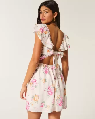 Flutter Sleeve V-Waist Mini Dress