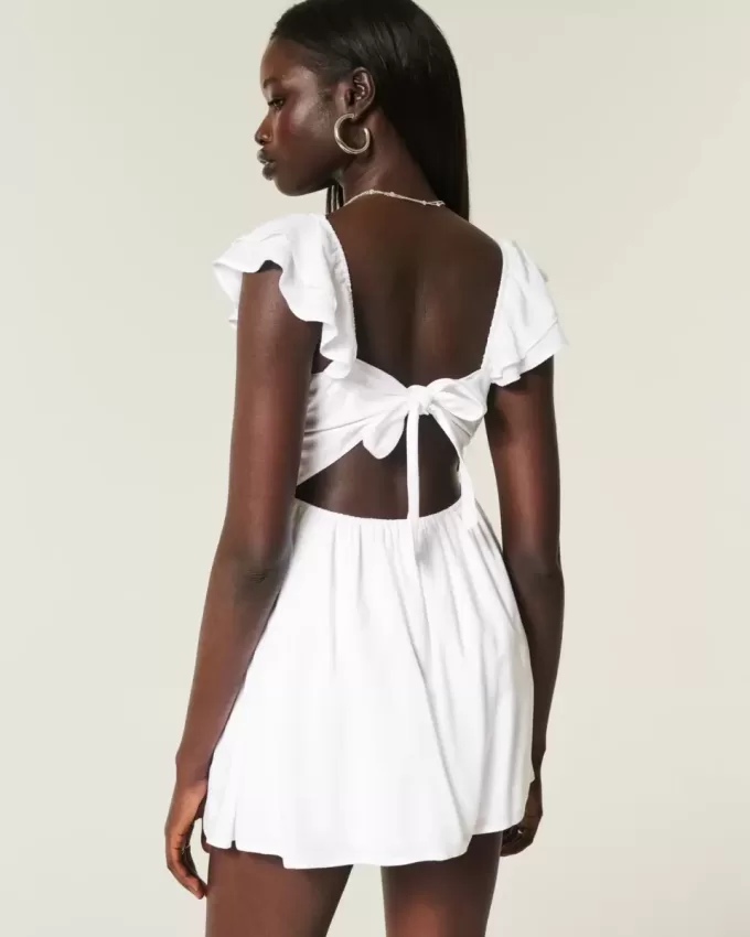 Flutter Sleeve V-Waist Mini Dress