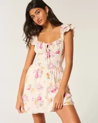 Flutter Sleeve V-Waist Mini Dress
