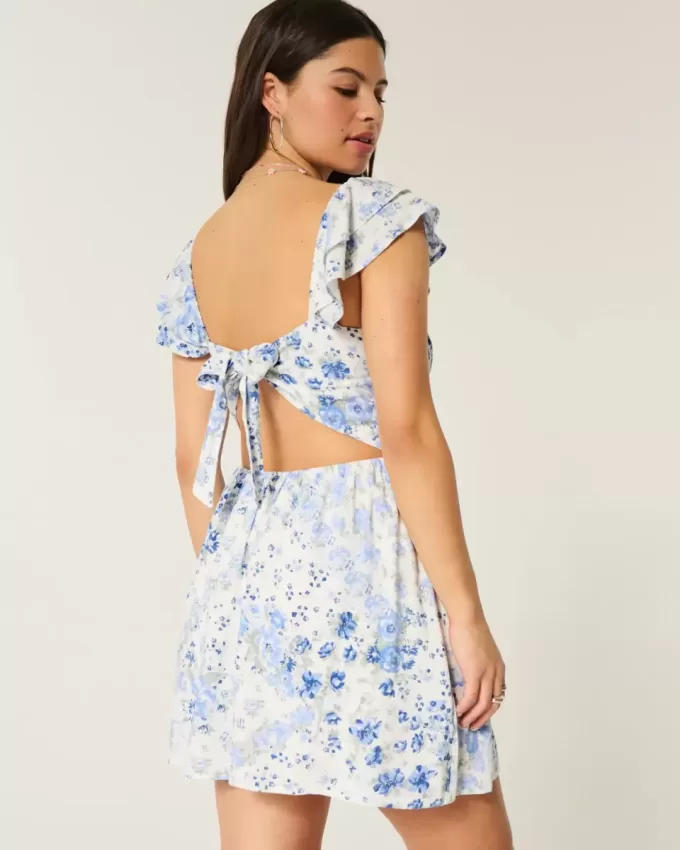 Flutter Sleeve V-Waist Mini Dress