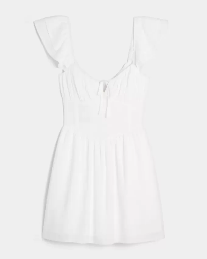 Flutter Sleeve V-Waist Mini Dress