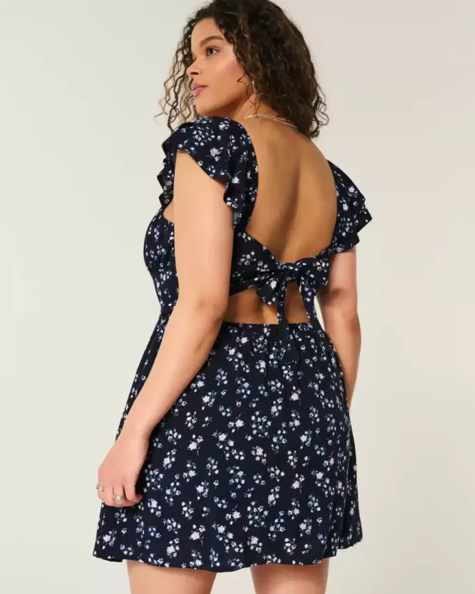 Flutter Sleeve V-Waist Mini Dress