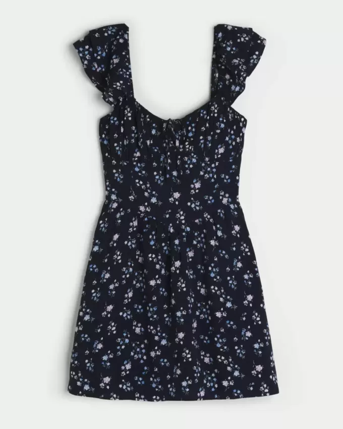 Flutter Sleeve V-Waist Mini Dress