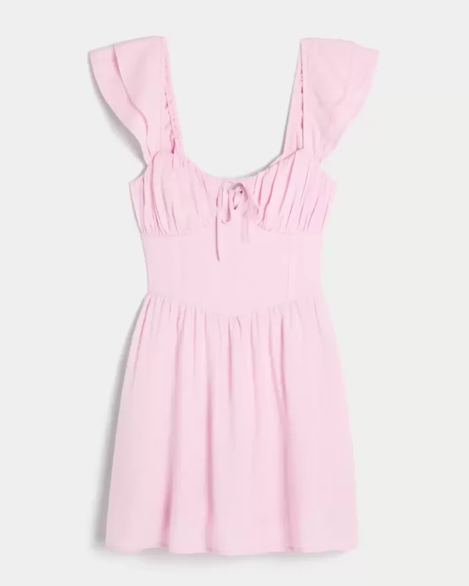 Flutter Sleeve V-Waist Mini Dress