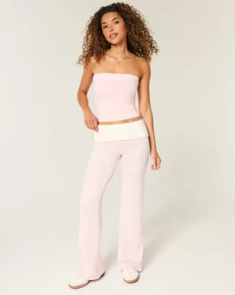 Foldover Waist Knit Flare Pants
