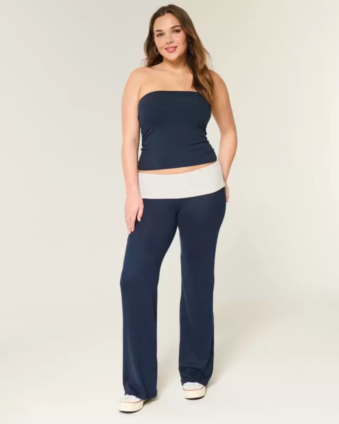Foldover Waist Knit Flare Pants