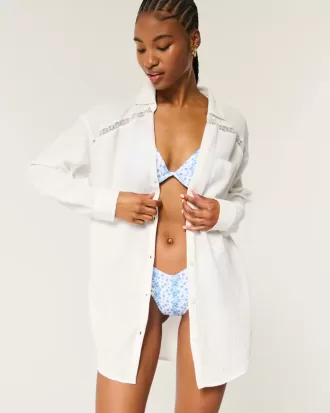 Gauze Button-Through Mini Shirt Dress