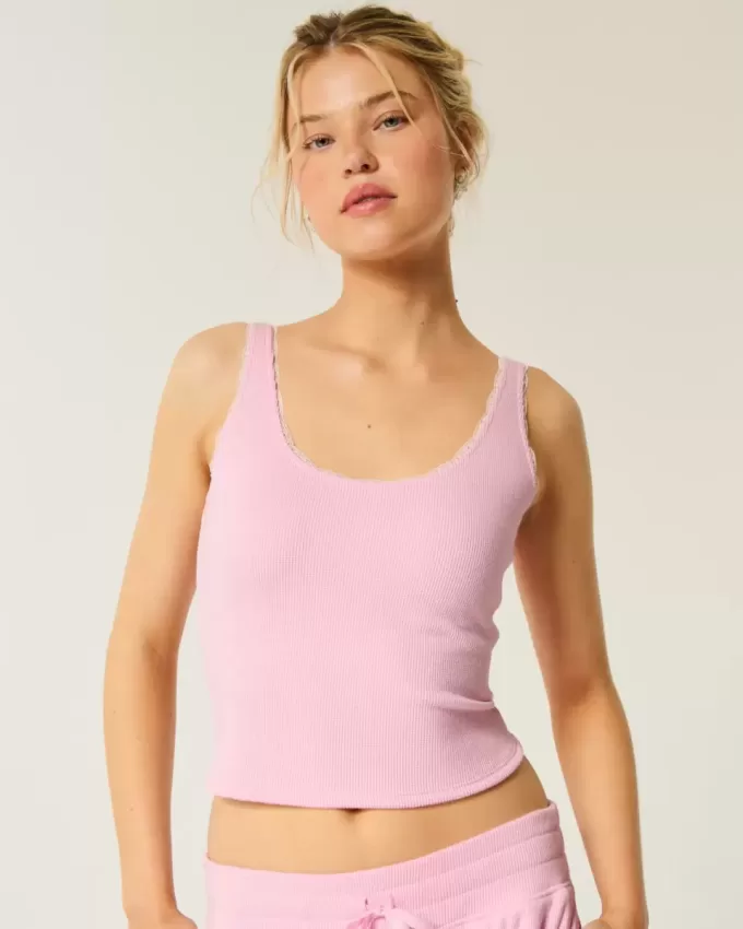 Gilly Hicks Cozy Waffle Lace Trim Tank