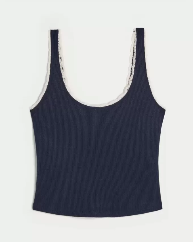 Gilly Hicks Cozy Waffle Lace Trim Tank