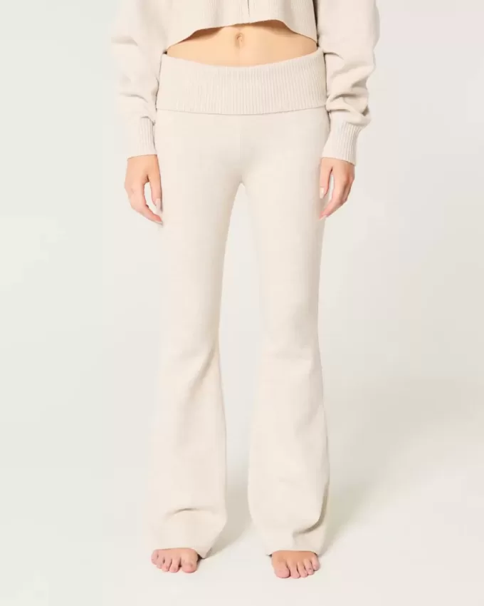 Gilly Hicks Sweater-Knit Foldover Waist Flare Pants