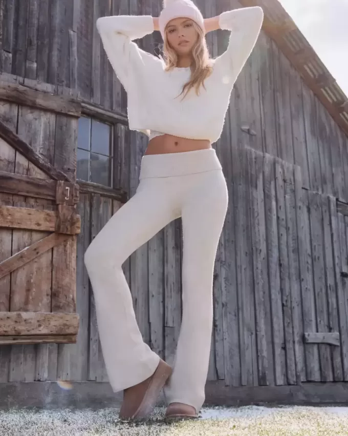 Gilly Hicks Sweater-Knit Foldover Waist Flare Pants