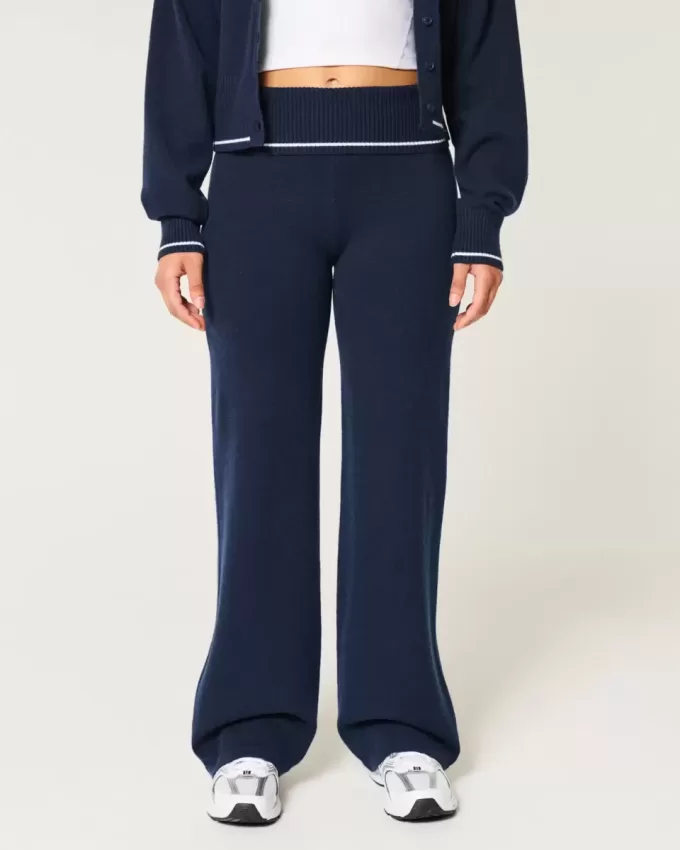 Gilly Hicks Sweater-Knit Foldover Waist Straight Pants