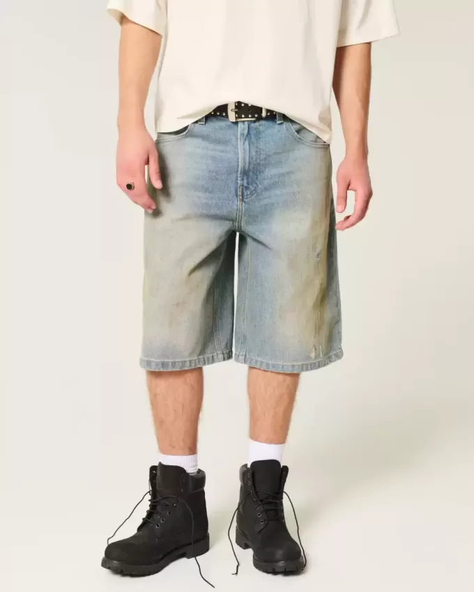 Greased Medium Wash Super Baggy Denim Shorts Greased Medium Wash Super Baggy Denim Shorts