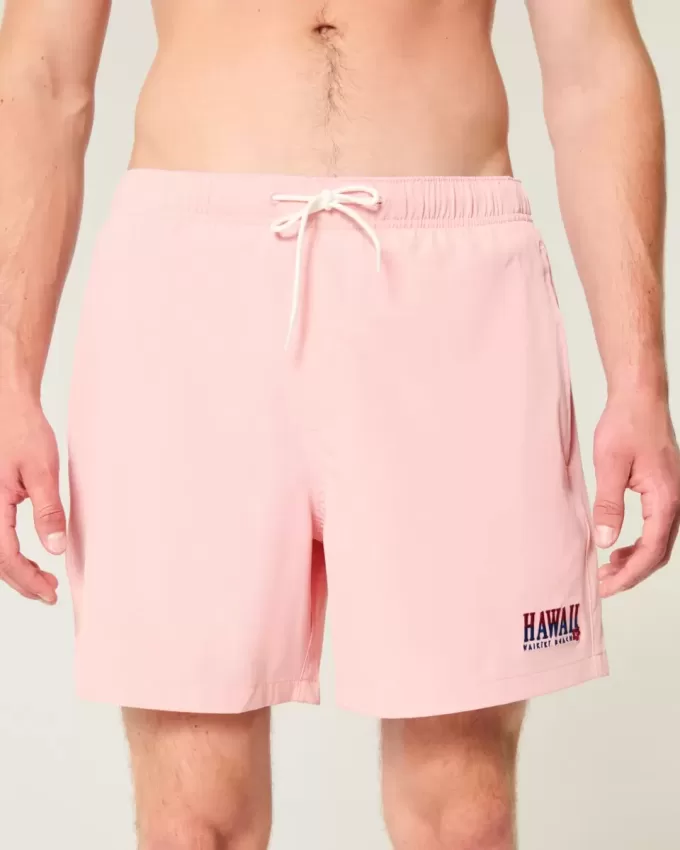 Hawaii Graphic Mid-Thigh Volley Swim Trunks