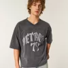 Heavyweight Baggy Crop Detroit Graphic Football T-Shirt