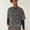 Heavyweight Baggy Crop Varsity Graphic Football Tee